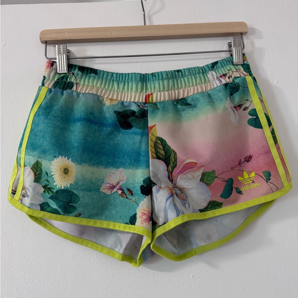 Adidas Women's Floral Athletic Shorts - Green and Pink